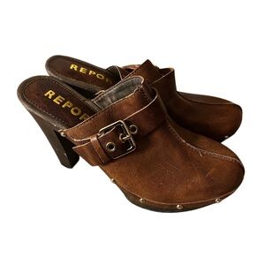 Brand: Report

Size: 8 

 Brown Heels with Chunky Heel and Suede Material 🛍️🛒✨